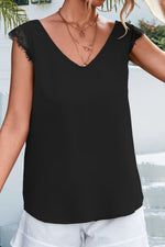Load image into Gallery viewer, Lace Detail Eyelash Trim V-Neck Tank
