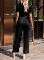 Load image into Gallery viewer, Belted Puff Sleeve V-Neck Jumpsuit
