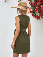 Load image into Gallery viewer, Buttoned V-Neck Belted Sleeveless Dress
