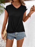 Load image into Gallery viewer, Spliced Lace V-Neck Twisted Hem Tee
