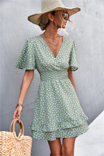 Load image into Gallery viewer, Printed Smocked Waist Layered Surplice Dress
