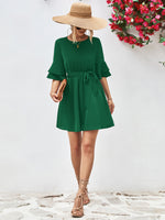 Load image into Gallery viewer, Round Neck Tie Belt Flounce Sleeve Dress
