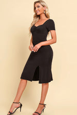 Load image into Gallery viewer, Ruched Sweetheart Neck Short Sleeve Slit Dress
