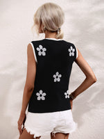 Load image into Gallery viewer, Floral Contrast Ribbed Trim Sweater Vest
