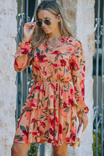 Load image into Gallery viewer, Floral Tie Neck Long Sleeve Layered Dress
