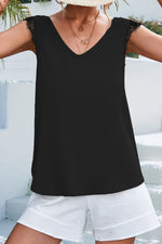 Load image into Gallery viewer, Lace Detail Eyelash Trim V-Neck Tank

