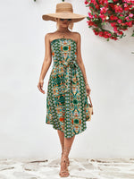 Load image into Gallery viewer, Printed Strapless Tie Belt Dress
