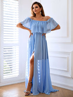 Load image into Gallery viewer, Off-Shoulder Layered Split Maxi Dress
