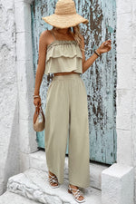 Load image into Gallery viewer, Frill Trim Cami and Wide Leg Pants Set
