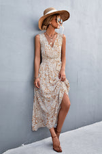 Load image into Gallery viewer, Printed V-Neck Tie Waist Maxi Dress
