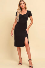 Load image into Gallery viewer, Ruched Sweetheart Neck Short Sleeve Slit Dress
