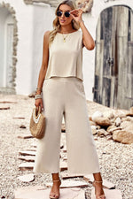 Load image into Gallery viewer, Buttoned Round Neck Tank and Wide Leg Pants Set
