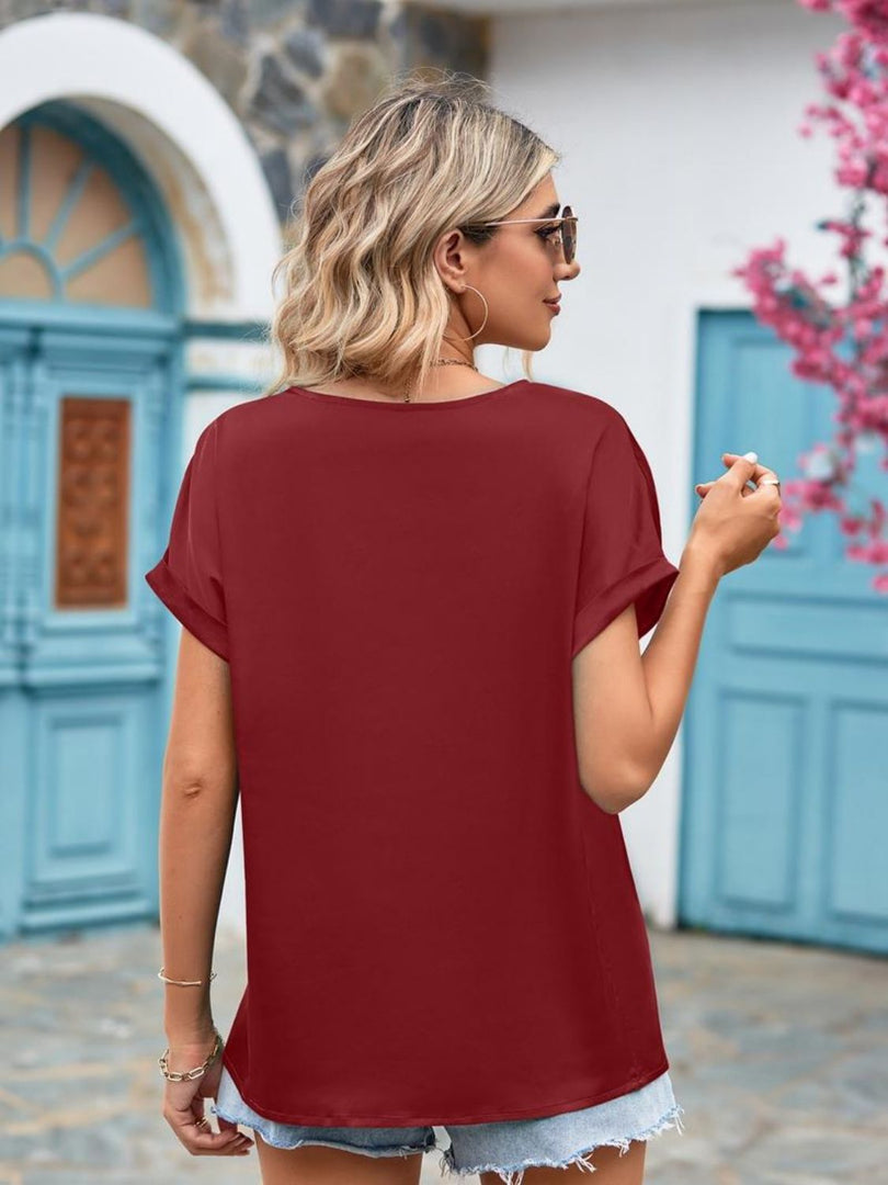 V-Neck Cuffed Blouse