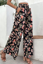 Load image into Gallery viewer, Floral Pull-On Wide Leg Pants
