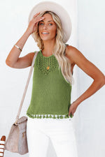 Load image into Gallery viewer, Openwork Tassel Hem Knit Tank
