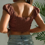 Load image into Gallery viewer, Drawstring Ruched Short Sleeve Cropped Blouse
