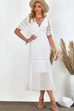 Load image into Gallery viewer, Swiss Dot V-Neck Short Sleeve Midi Dress
