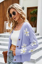 Load image into Gallery viewer, Floral Ribbed Trim Drop Shoulder Cardigan
