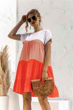 Load image into Gallery viewer, Color Block Round Neck Ruffle Hem Dress
