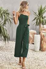 Load image into Gallery viewer, One-Shoulder Tie Belt Wide Leg Jumpsuit
