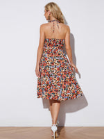 Load image into Gallery viewer, Floral Halter Neck Tie-Waist Backless Dress
