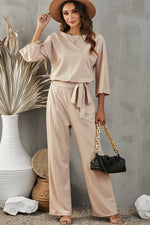 Load image into Gallery viewer, Belted Three-Quarter Sleeve Jumpsuit
