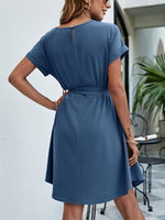 Load image into Gallery viewer, Belted Round Neck Curved Hem Dress
