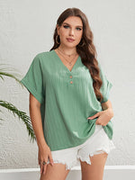 Load image into Gallery viewer, Plus Size Buttoned V-Neck Short Sleeve Top
