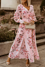 Load image into Gallery viewer, Floral Tie Belt Bishop Sleeve Slit Maxi Dress
