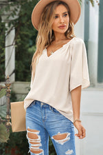 Load image into Gallery viewer, Gathered Detail Notched Neck Flutter Sleeve Top
