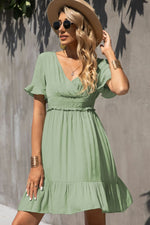 Load image into Gallery viewer, Smocked Waist Flounce Sleeve Ruffle Hem Dress
