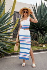 Load image into Gallery viewer, Striped Openwork Cropped Tank and Split Skirt Set
